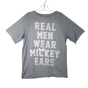 Disney Parks Real Men Wear Mickey Ears Graphic T-Shirt Gray Cotton Casual Size S